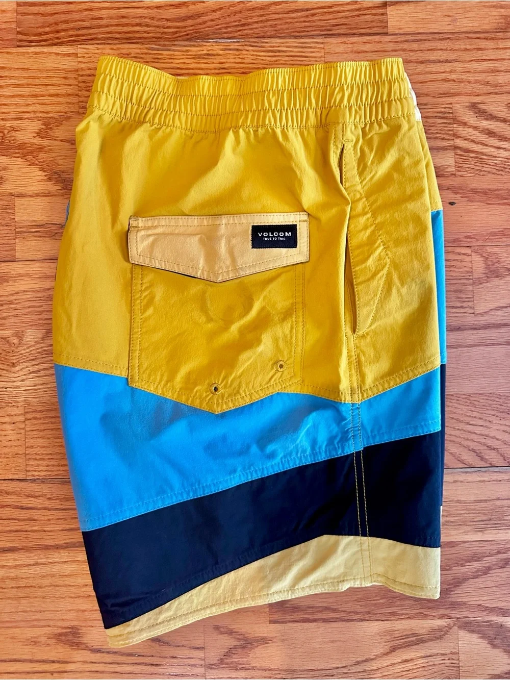 Volcom Men’s Colorblock Swim Shorts in Yellow, Blue & Black